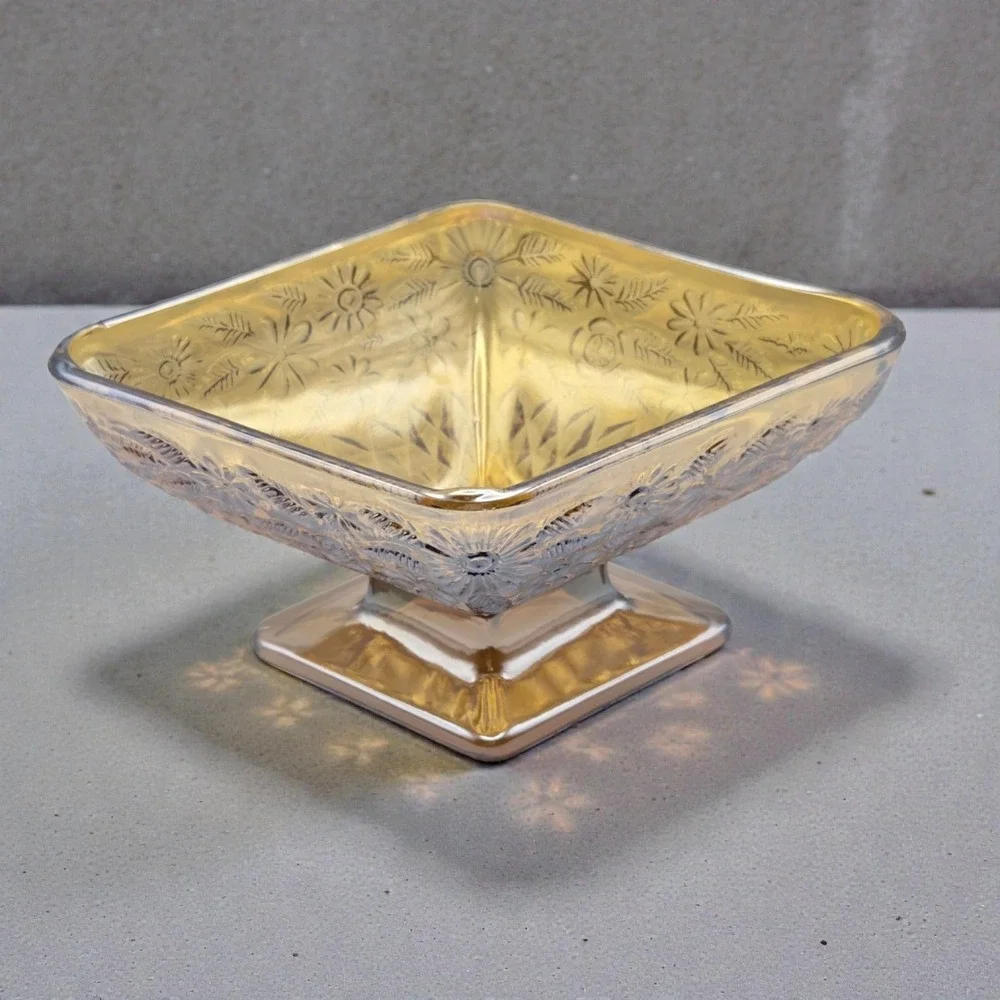 Set Of 3 Marigold Amber Carnival Glass Diamond Shaped Candy‎ Dishes